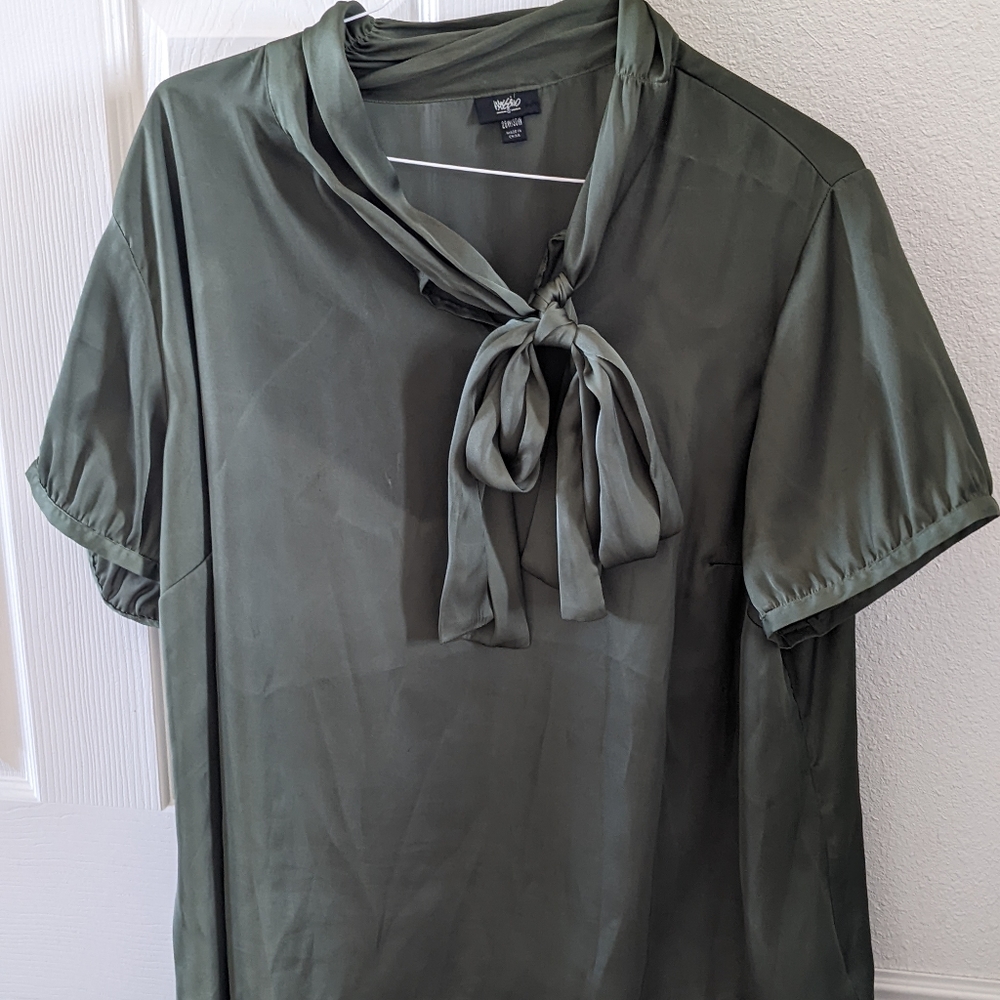 Olive Green Front Tie Short Sleeve Wessino